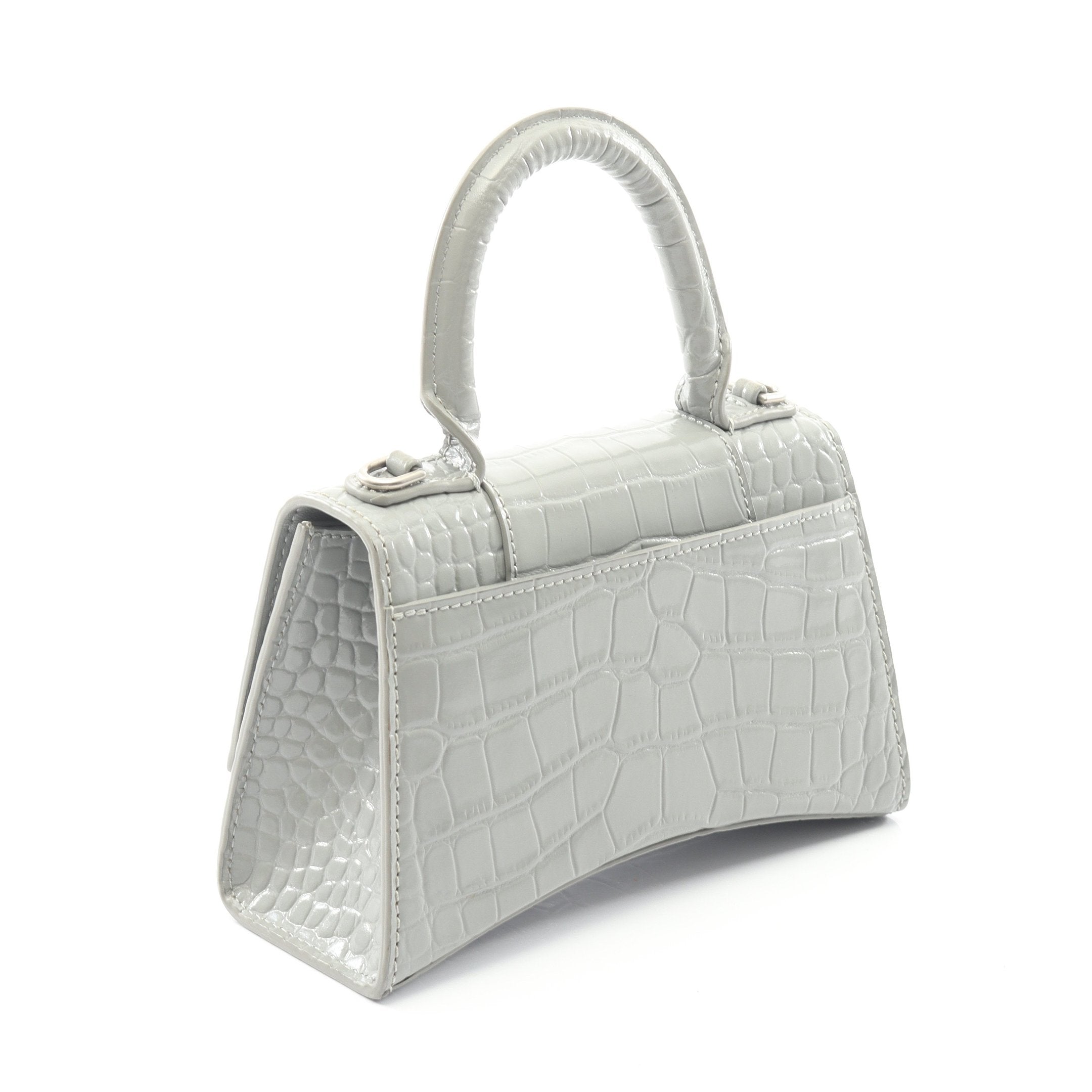 HOURGLASS XS ハンドバッグ レザー グレー クロコ型押し 2WAY