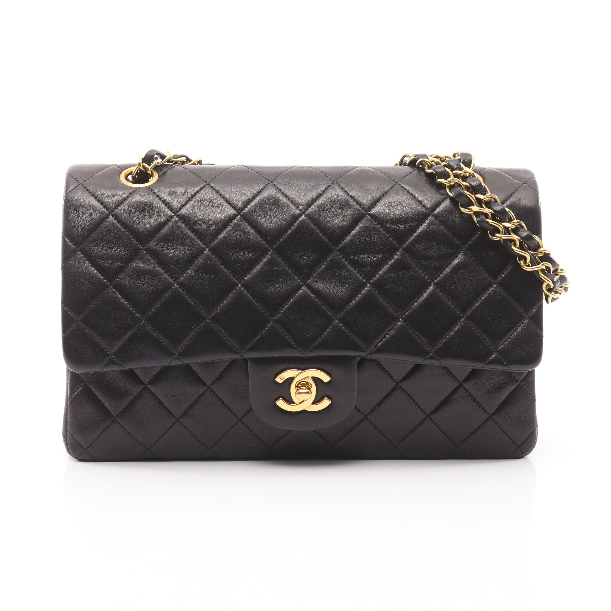 マトラッセ Wフラップ Wチェーンショルダーバッグ ラムスキン ブラック ゴールド金具 シャネル バッグ CHANEL