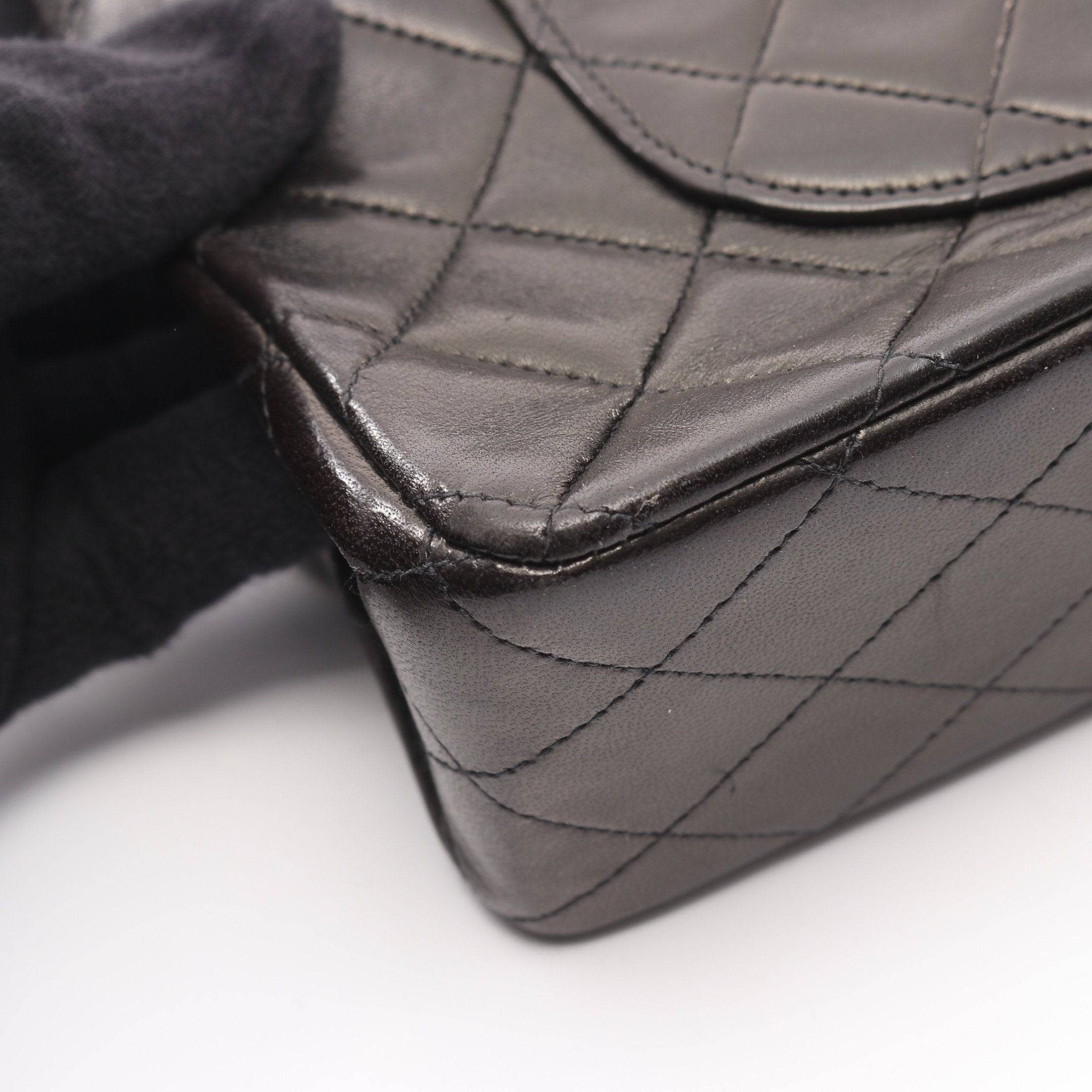 マトラッセ Wフラップ Wチェーンショルダーバッグ ラムスキン ブラック