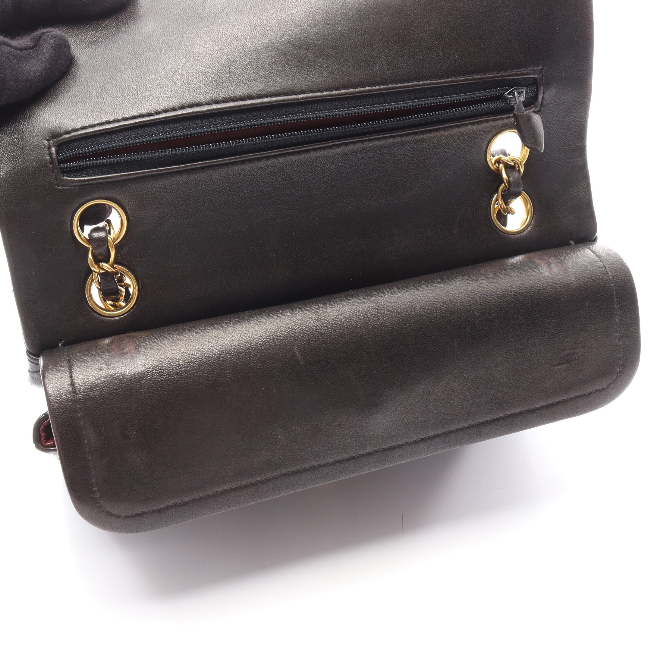 マトラッセ Wフラップ Wチェーンショルダーバッグ ラムスキン ブラック