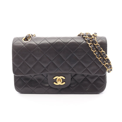 マトラッセ Wフラップ Wチェーンショルダーバッグ ラムスキン ブラック ゴールド金具 シャネル バッグ CHANEL