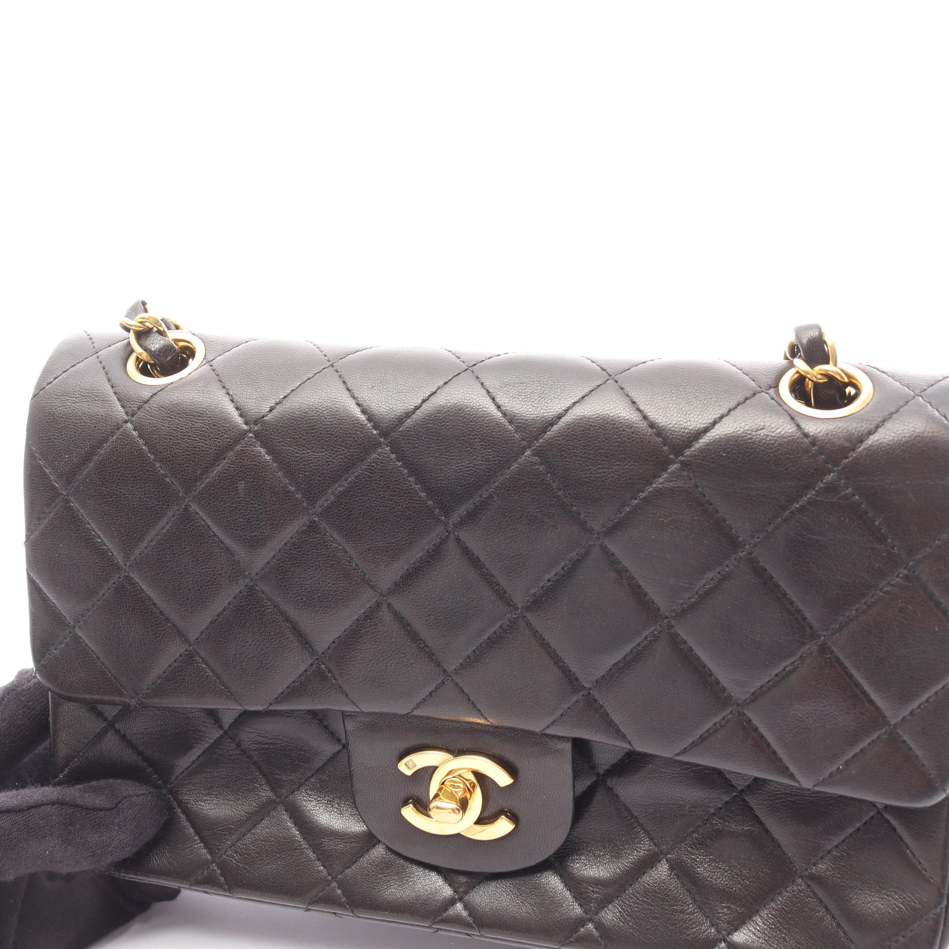 マトラッセ Wフラップ Wチェーンショルダーバッグ ラムスキン ブラック ゴールド金具 シャネル バッグ CHANEL