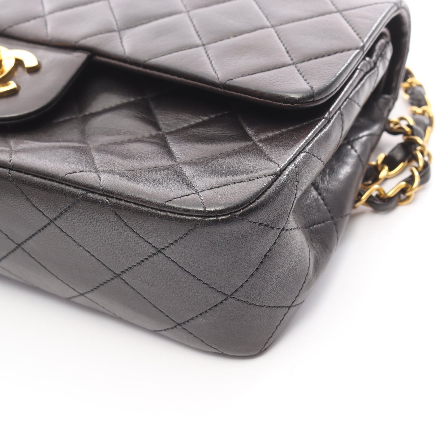 マトラッセ Wフラップ Wチェーンショルダーバッグ ラムスキン ブラック ゴールド金具 シャネル バッグ CHANEL