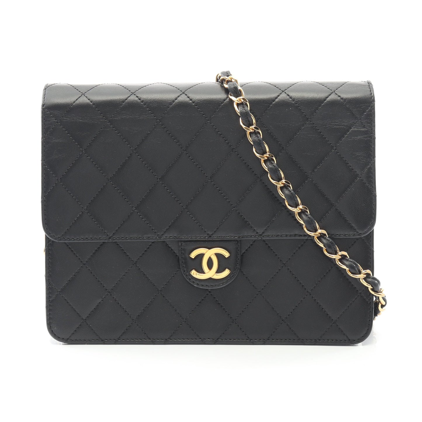 マトラッセ シングルフラップ チェーンショルダーバッグ ラムスキン ブラック ゴールド金具 シャネル バッグ CHANEL
