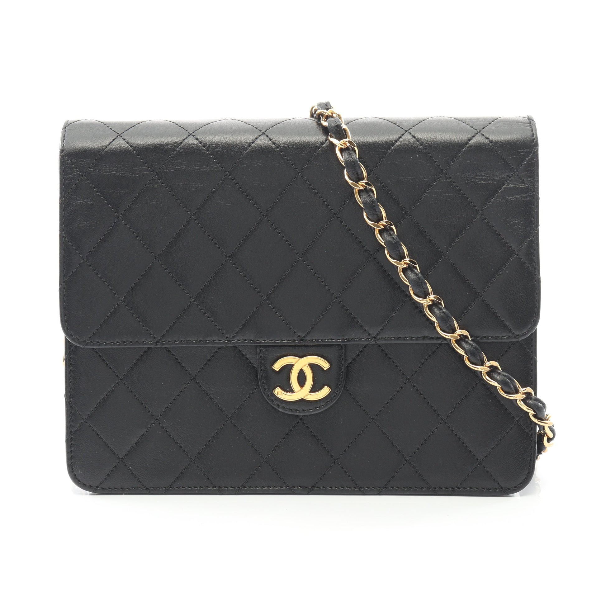 マトラッセ シングルフラップ チェーンショルダーバッグ ラムスキン ブラック ゴールド金具 シャネル バッグ CHANEL