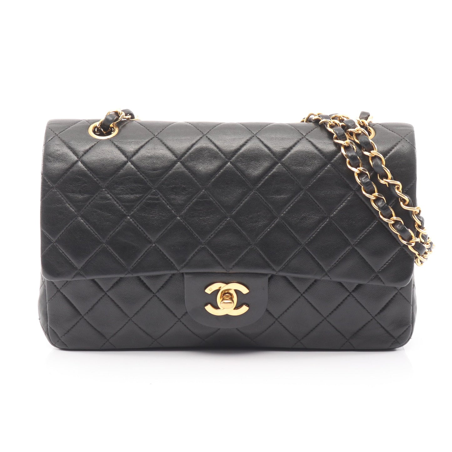 マトラッセ Wフラップ Wチェーンショルダーバッグ ラムスキン ブラック ゴールド金具 シャネル バッグ CHANEL