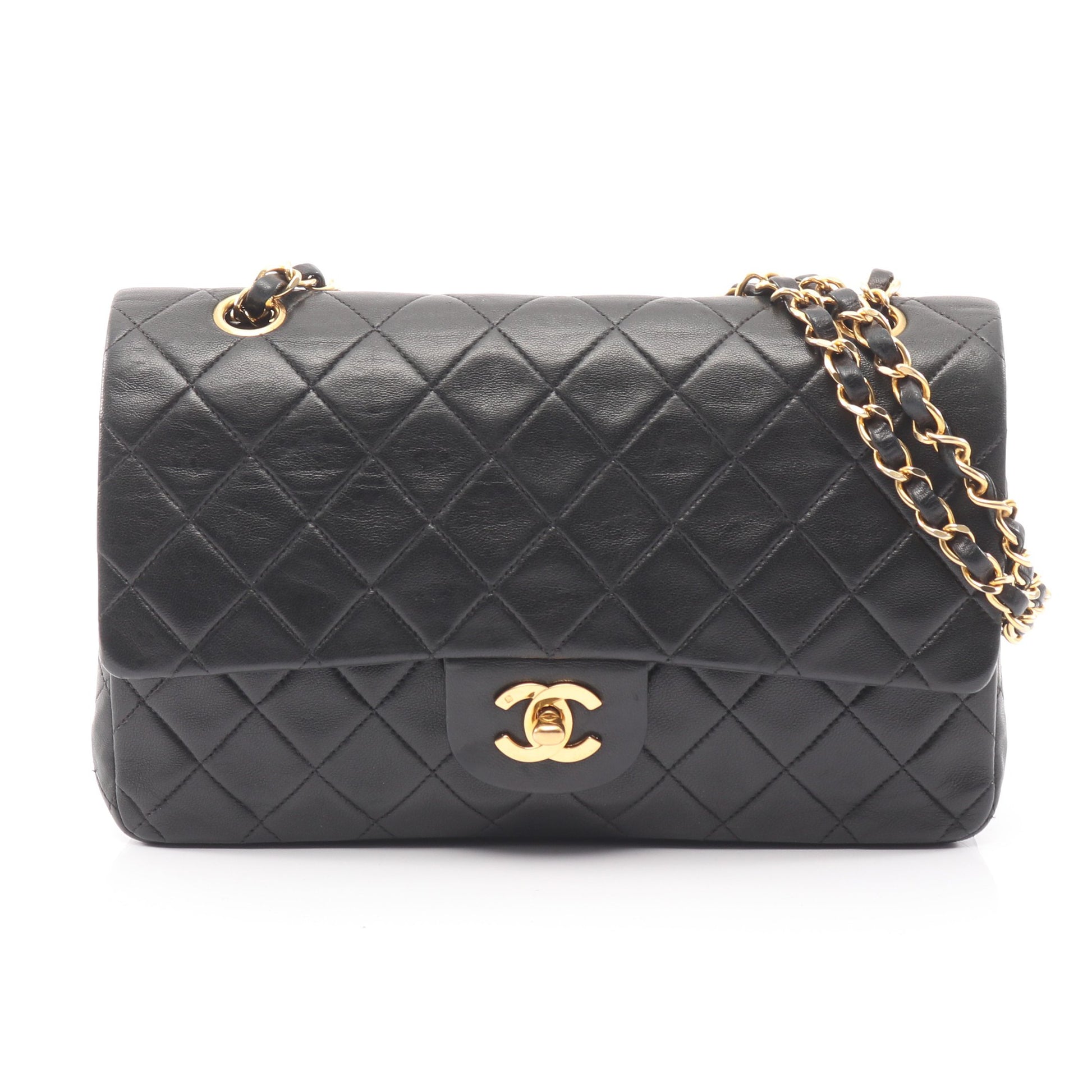 マトラッセ Wフラップ Wチェーンショルダーバッグ ラムスキン ブラック ゴールド金具 シャネル バッグ CHANEL