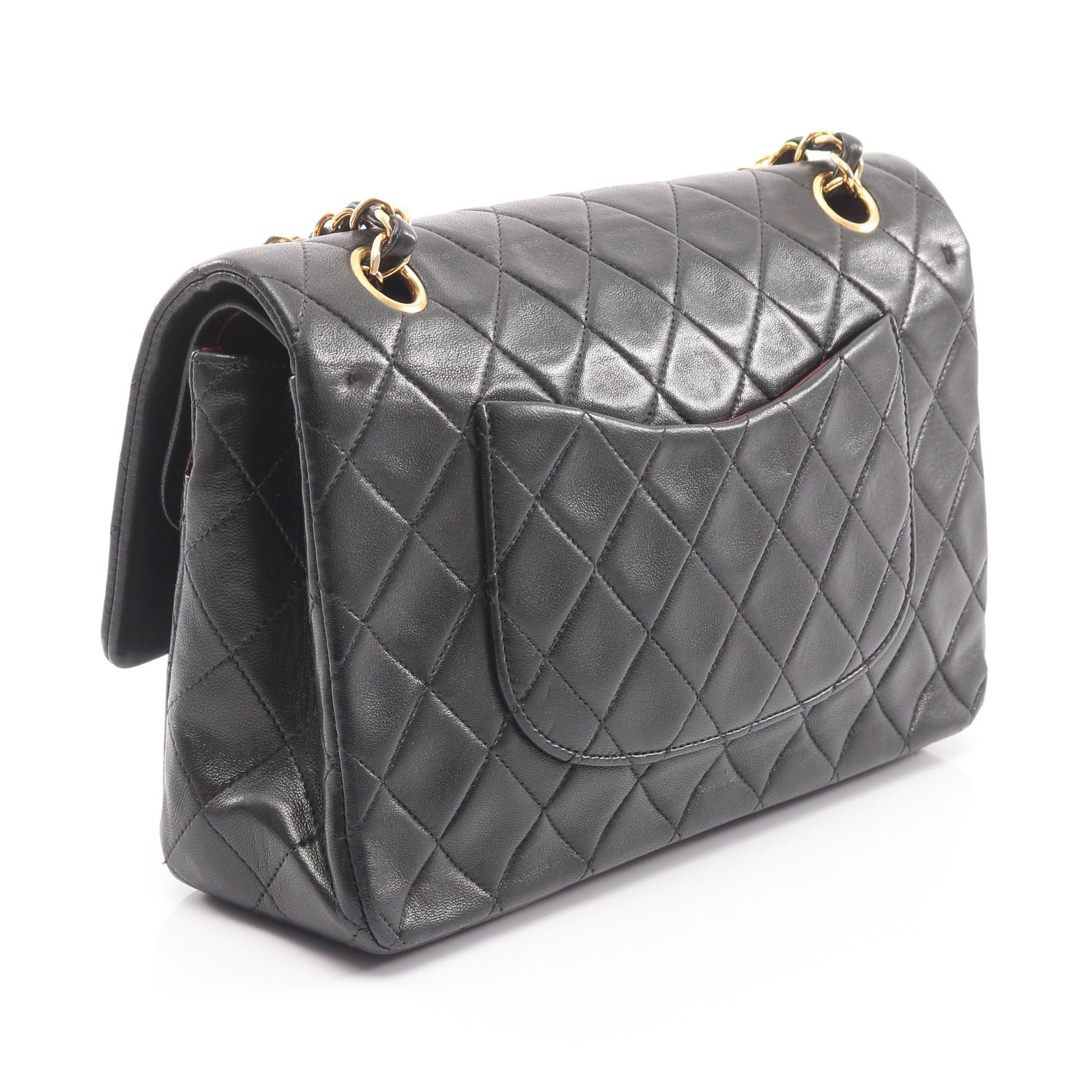 マトラッセ Wフラップ Wチェーンショルダーバッグ ラムスキン ブラック ゴールド金具 シャネル バッグ CHANEL