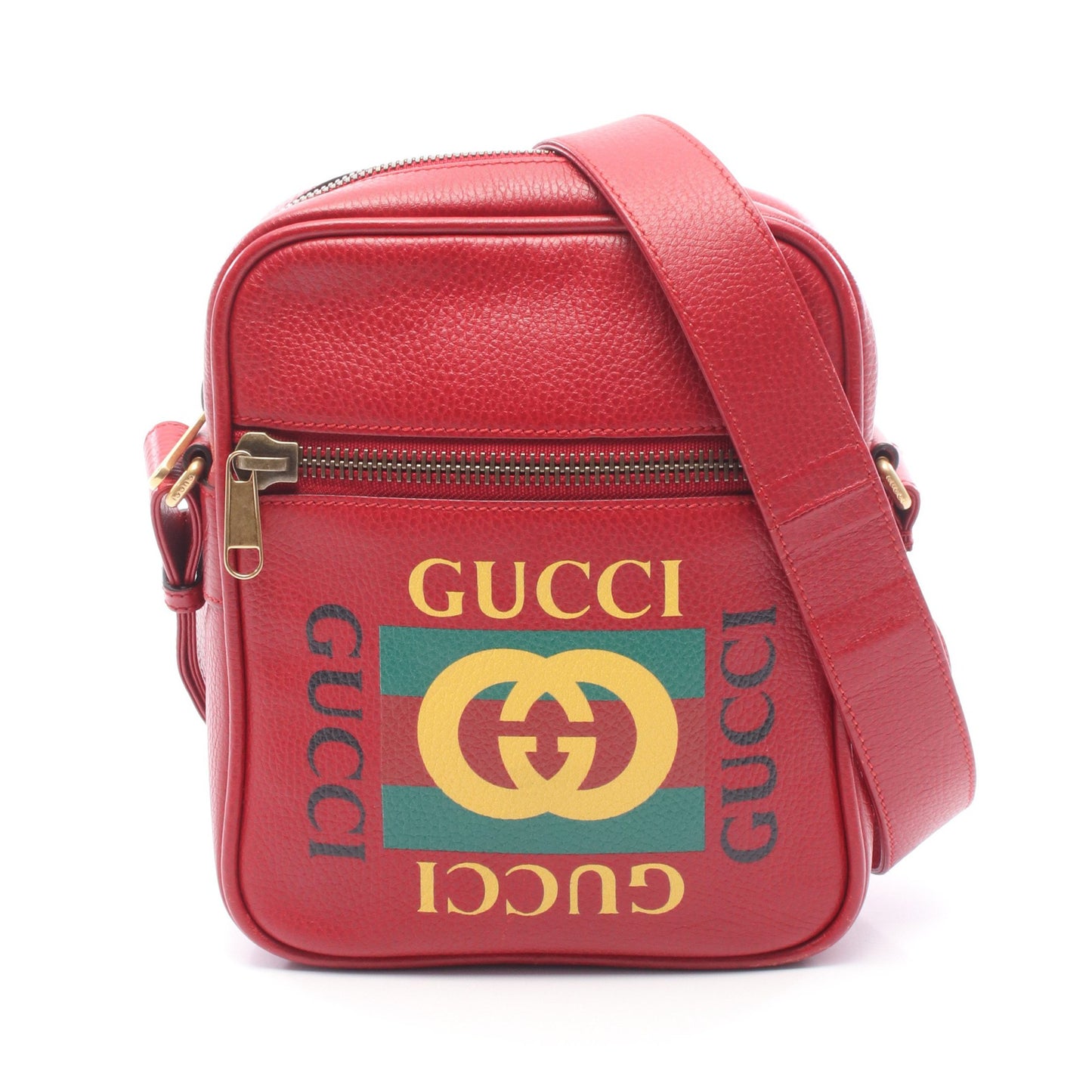グッチプリント ショルダーバッグ レザー レッド グッチ バッグ GUCCI