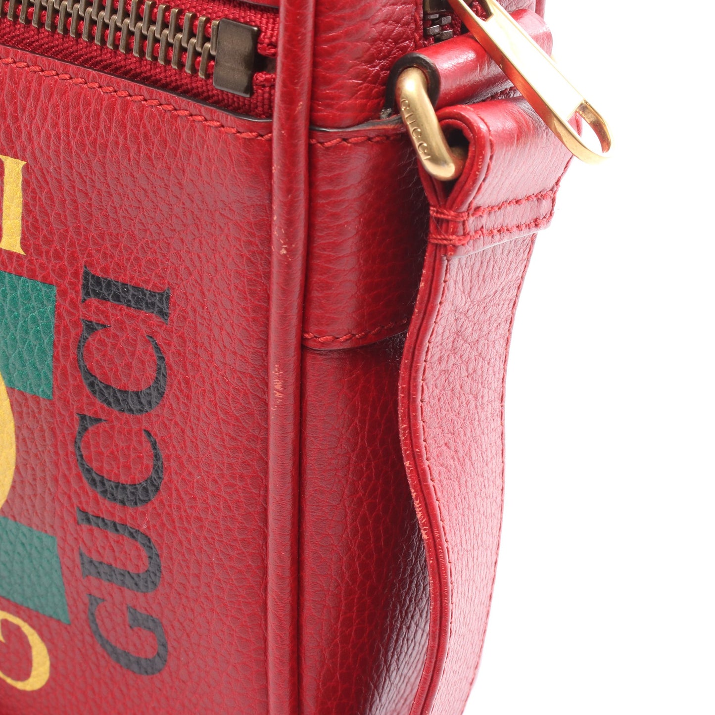 グッチプリント ショルダーバッグ レザー レッド グッチ バッグ GUCCI