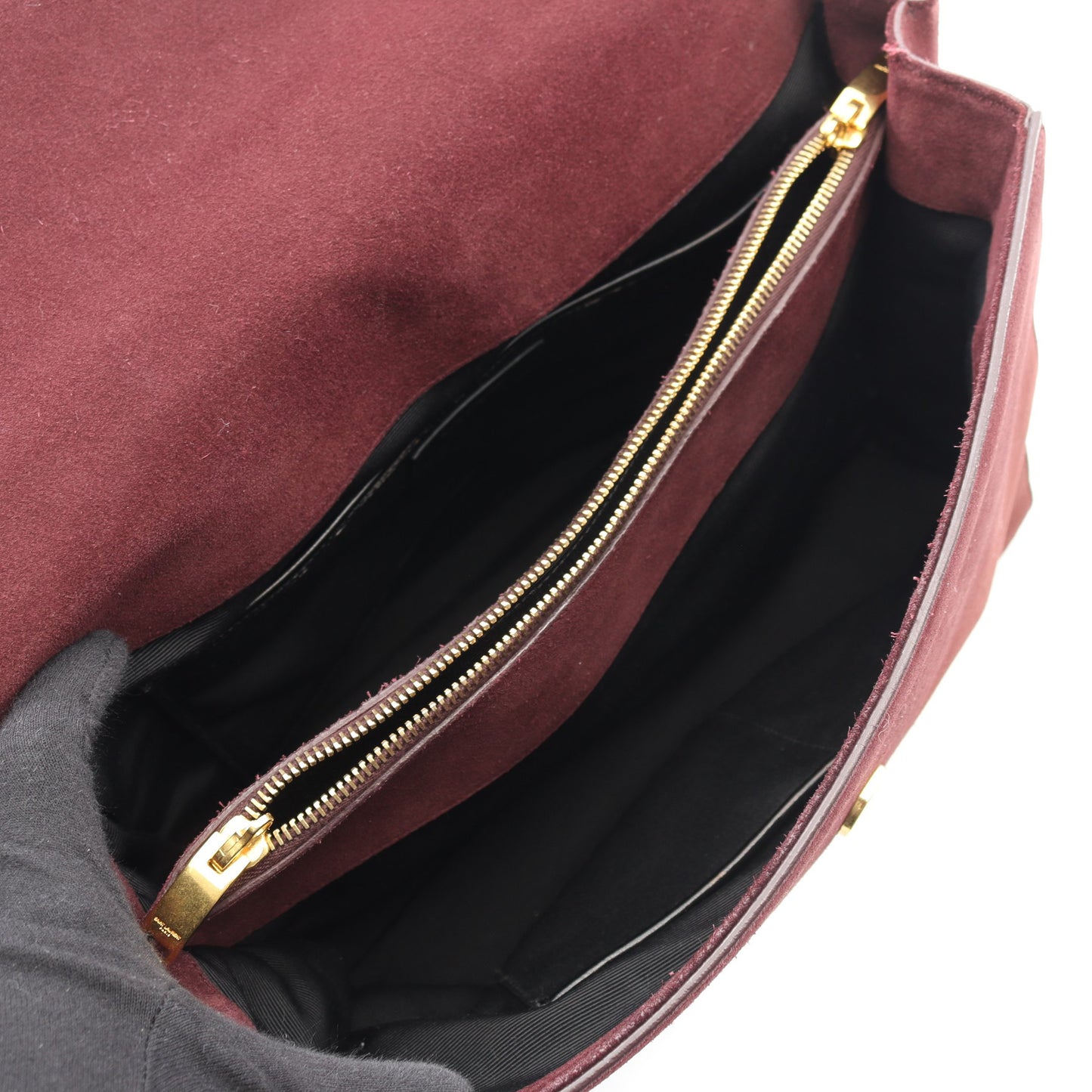 サック ムジーク ハンドバッグ スエード レザー ボルドー ブラック サンローランパリ バッグ SAINT LAURENT PARIS