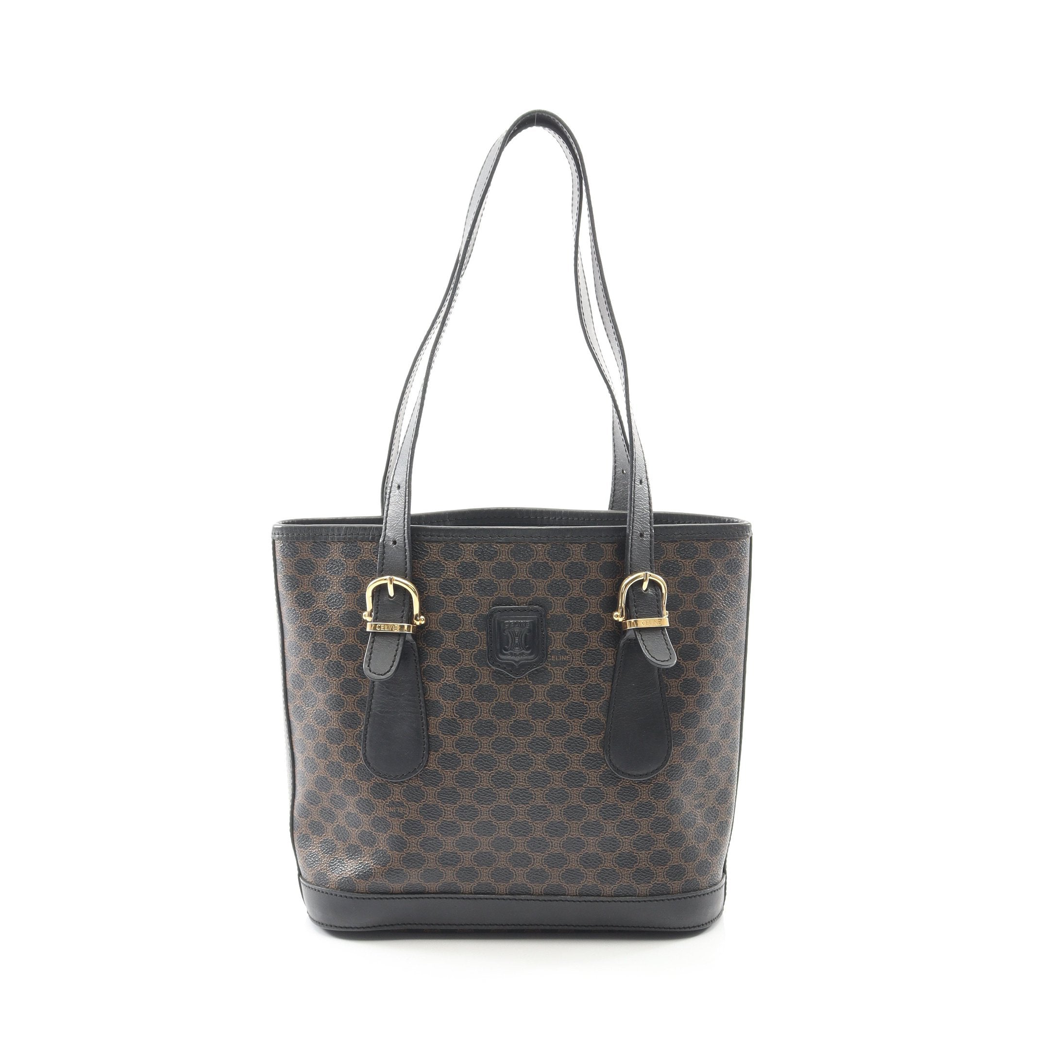 マカダム ショルダーバッグ PVC レザー ブラック ブラウン セリーヌ