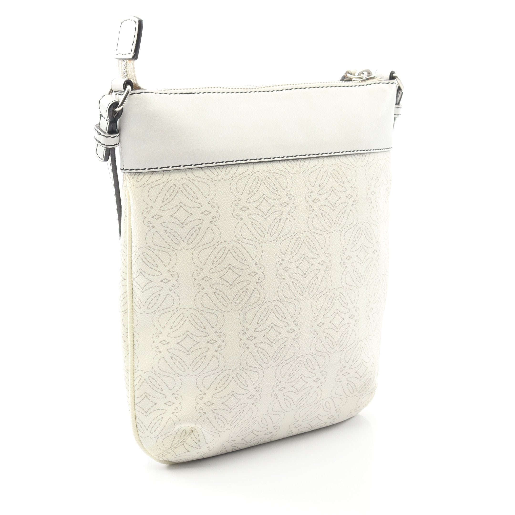 ロエベ LOEWE リピートアナグラム ショルダーバッグ バッグ PVCコーティングキャンバス レザー レディース ホワイト系 / ゴールド系 【中古】 リピートアナグラム ショルダーバッグ PVC レザー ブラック ホワイト