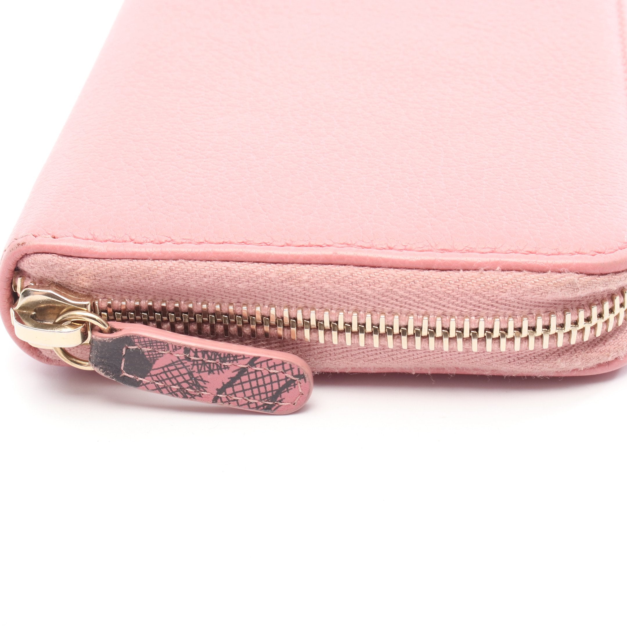 ラッキーフラワー ラウンドファスナー長財布 レザー ピンク ゴールド