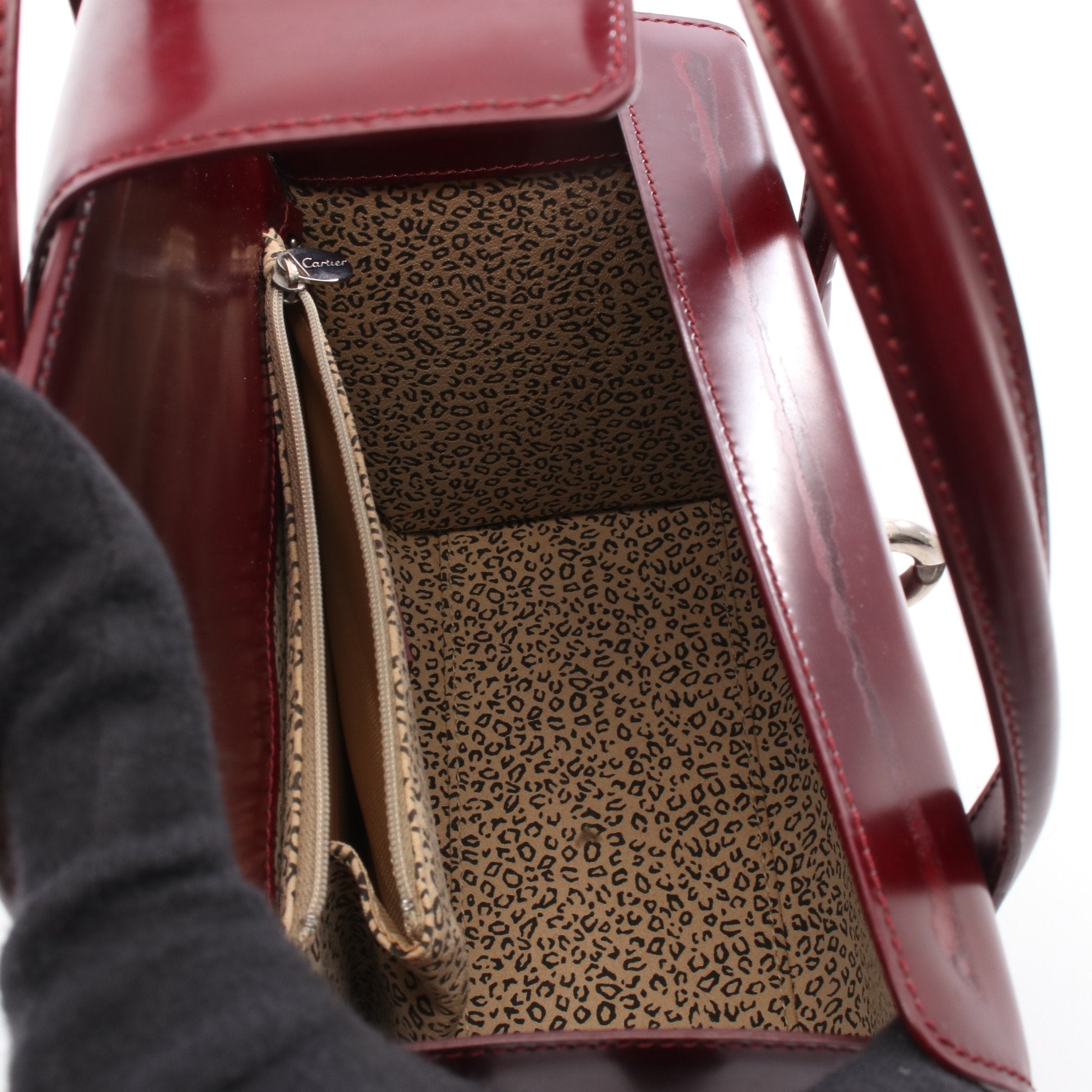 Cartier カルティエ パンテール ハンドバッグ レザー ボルドー 自立可能 Cartier カルティエ パンテール ハンドバッグ レザー ボルドー 自立可能