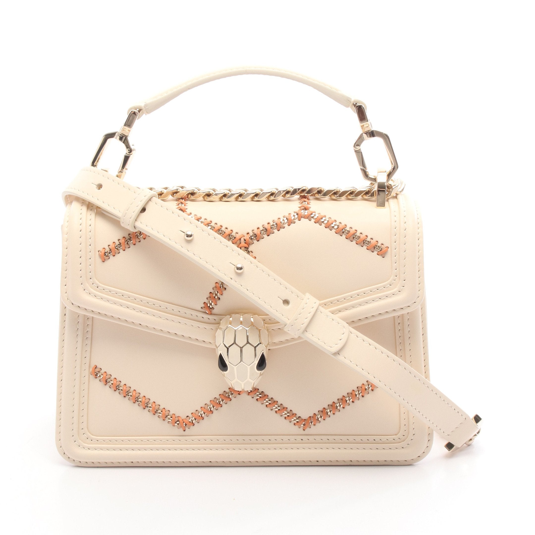 セルペンティ ダイヤモンドブラスト ハンドバッグ レザー アイボリー