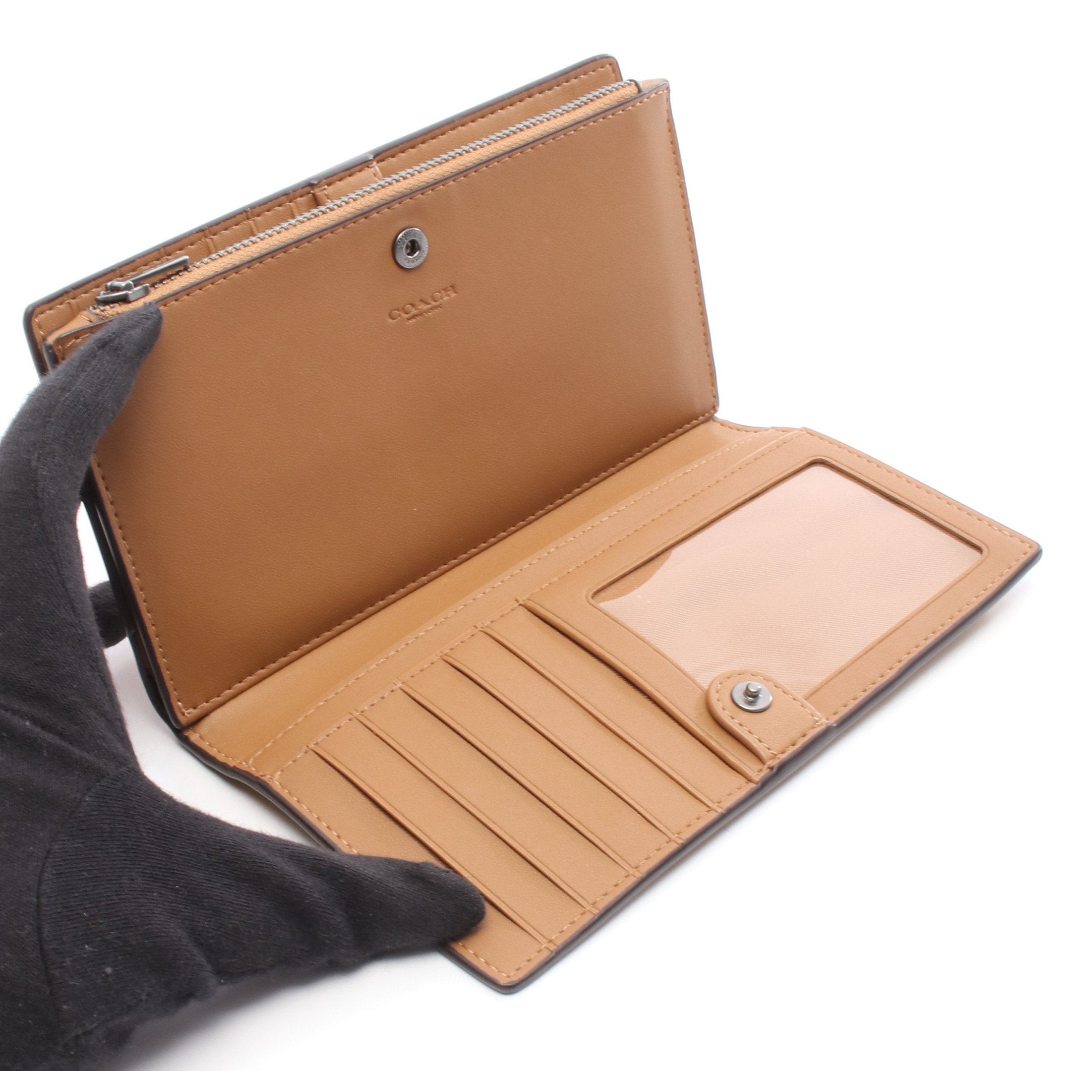 スリムジップウォレット 二つ折り長財布 レザー イエローブラウン