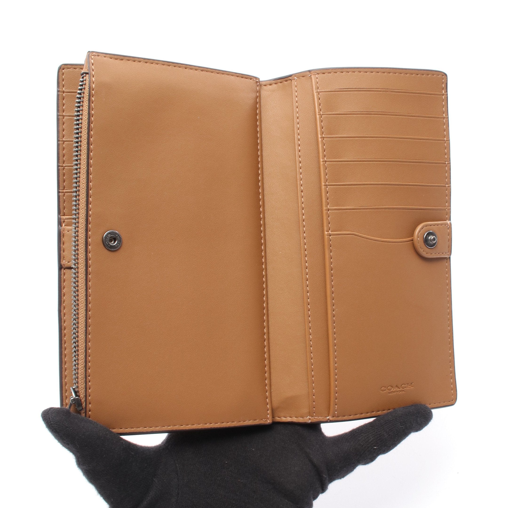 スリムジップウォレット 二つ折り長財布 レザー イエローブラウン