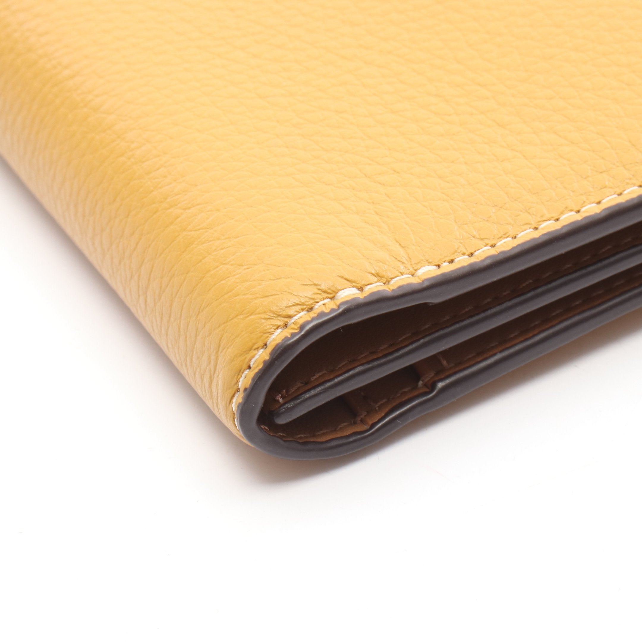 スリムジップウォレット 二つ折り長財布 レザー イエローブラウン