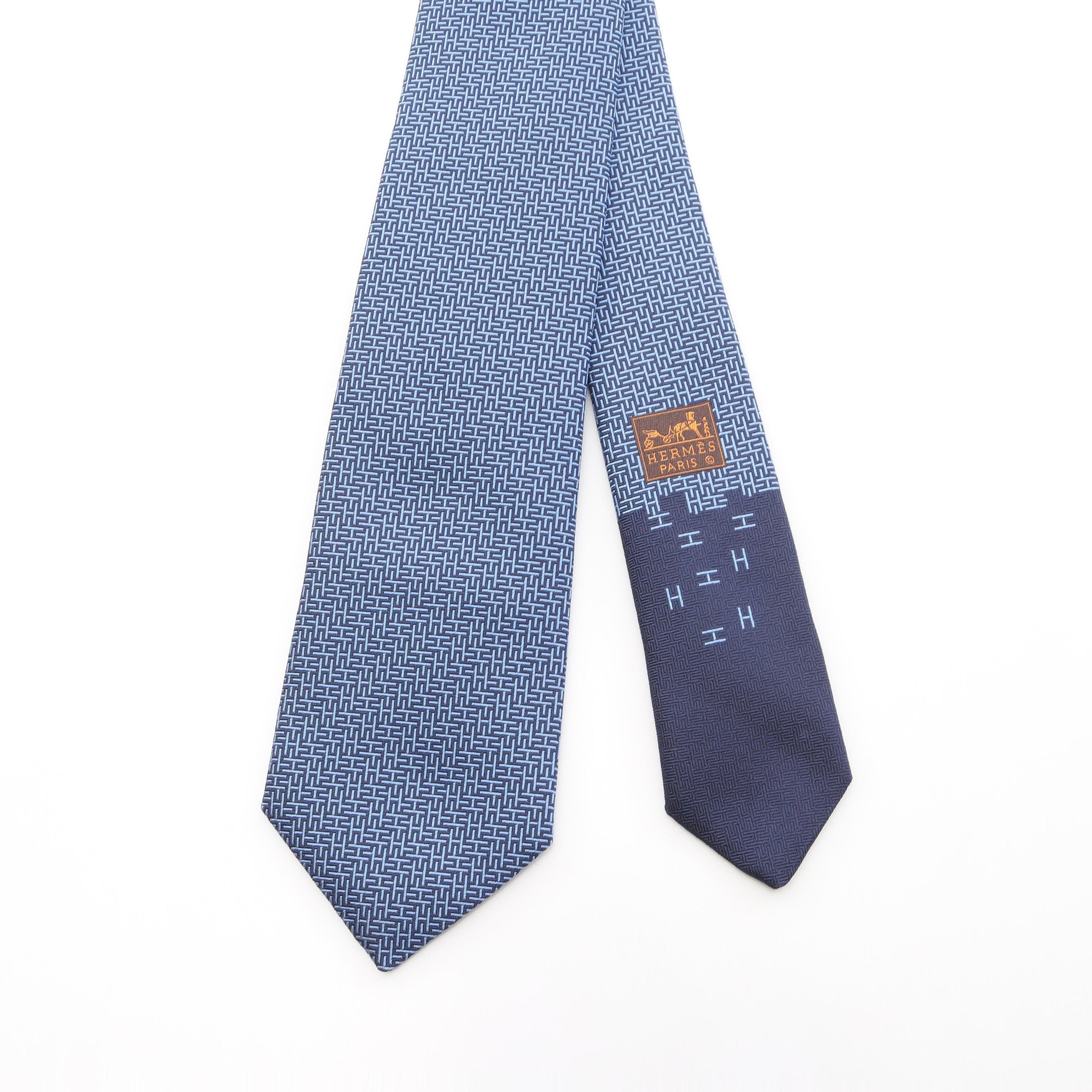 ジェオメトリカルH ネクタイ シルク ブルー エルメス – RECLO