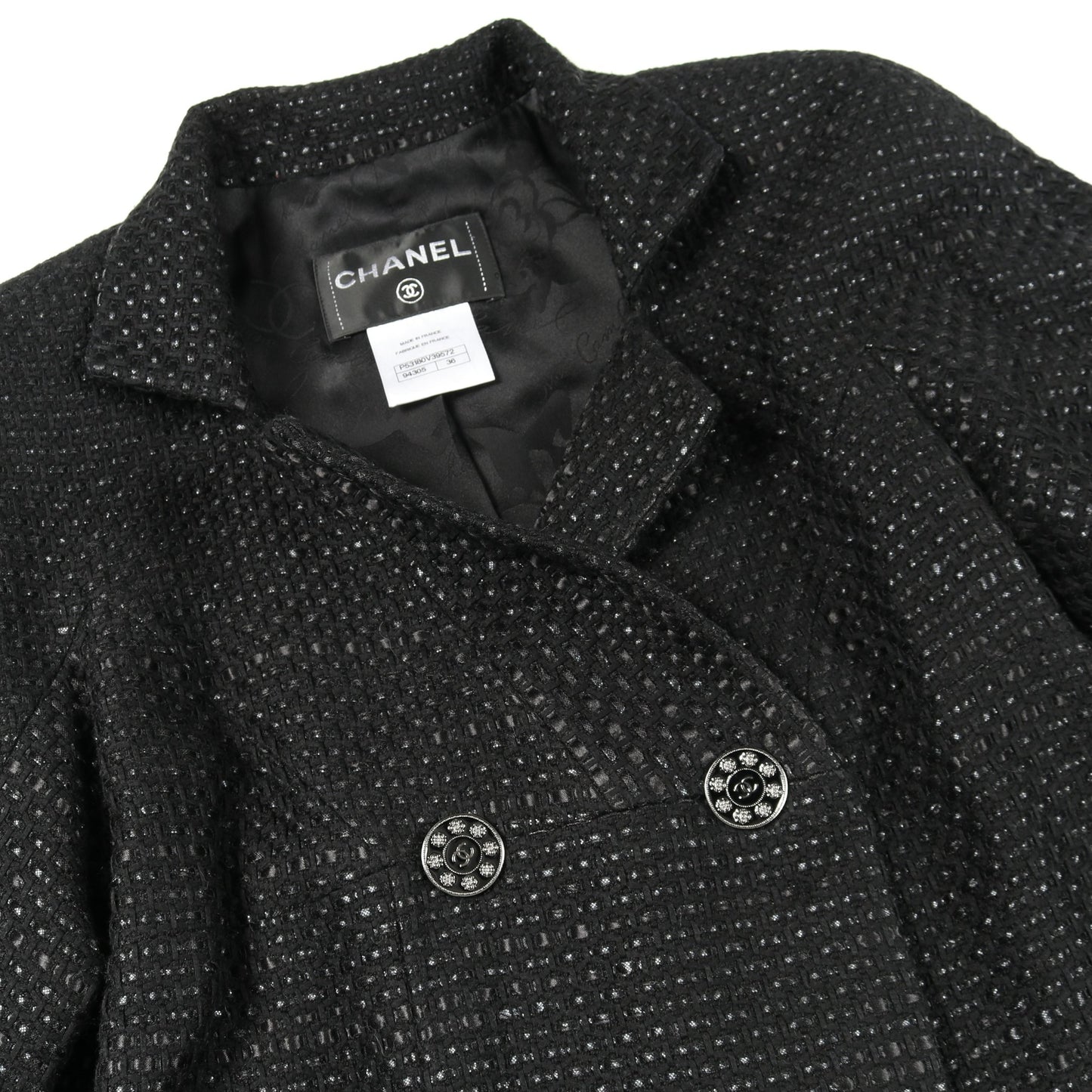 ココマークボタン ツイード コート コットン ブラック ダブルブレスト シャネル アウター CHANEL