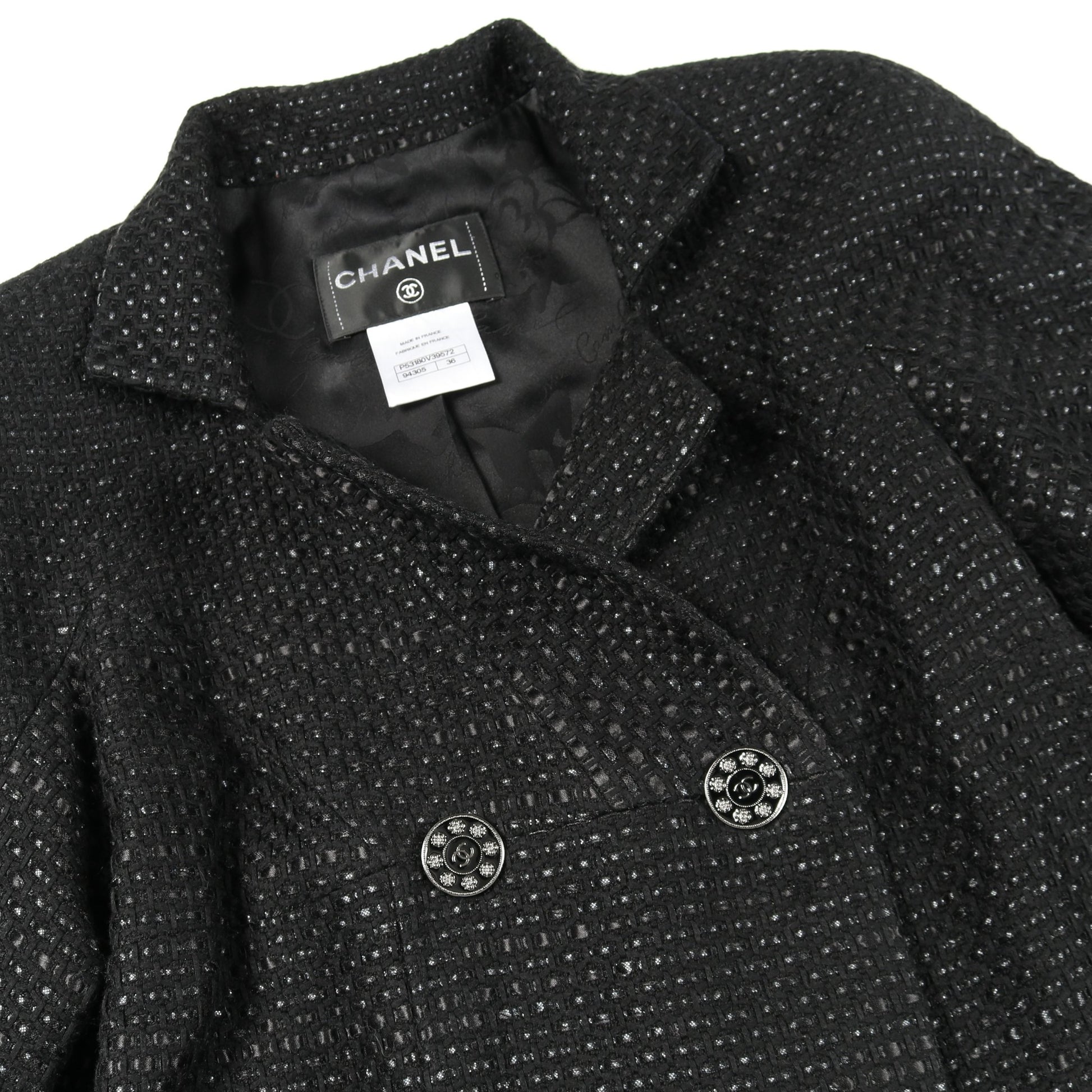 ココマークボタン ツイード コート コットン ブラック ダブルブレスト シャネル アウター CHANEL