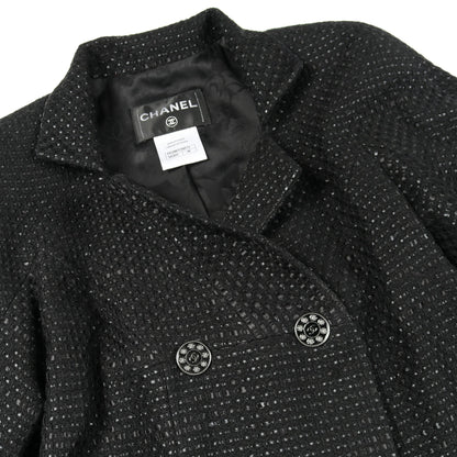 ココマークボタン ツイード コート コットン ブラック ダブルブレスト シャネル アウター CHANEL