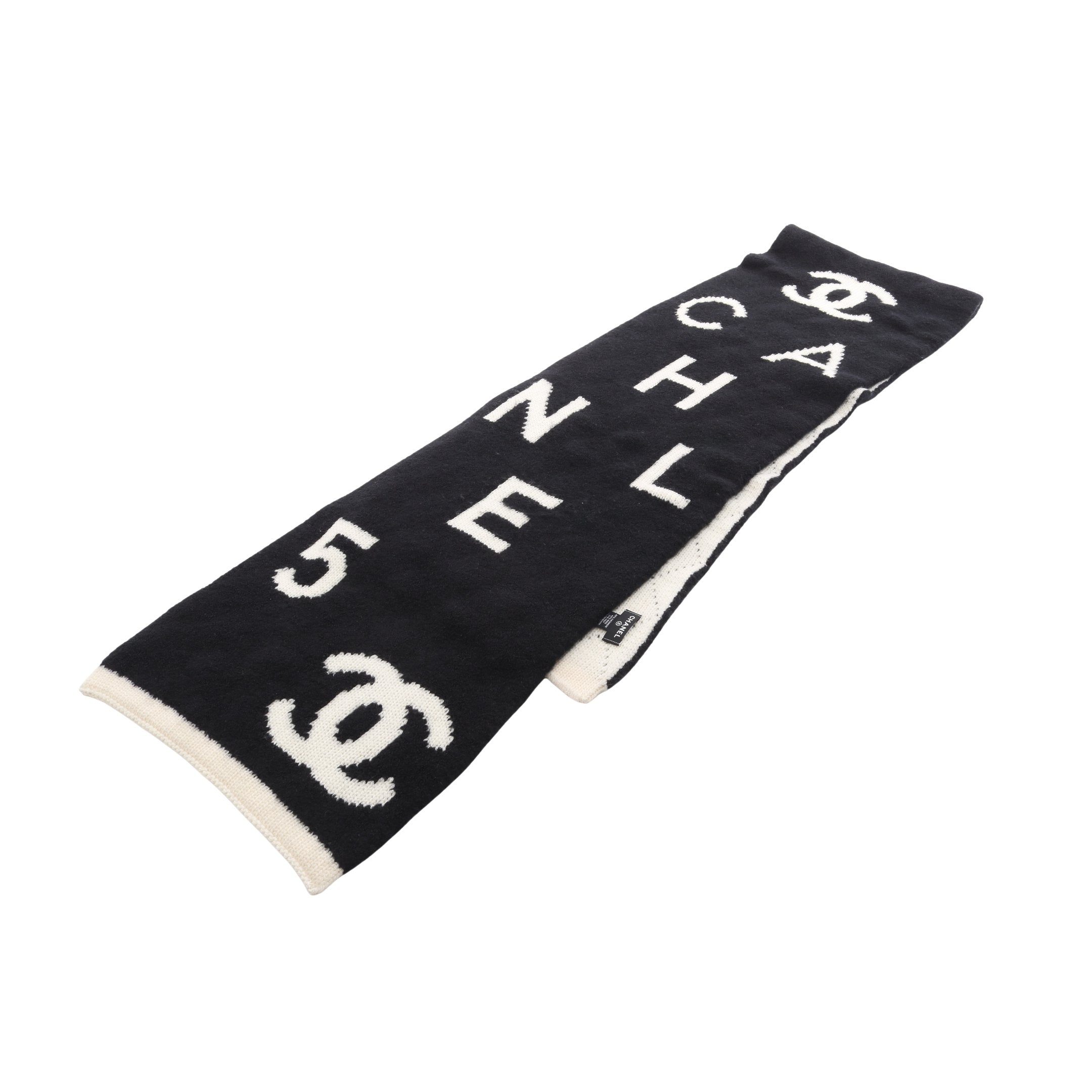 シャネル ココマーク ロゴ カシミヤ マフラー ホワイト ブラック