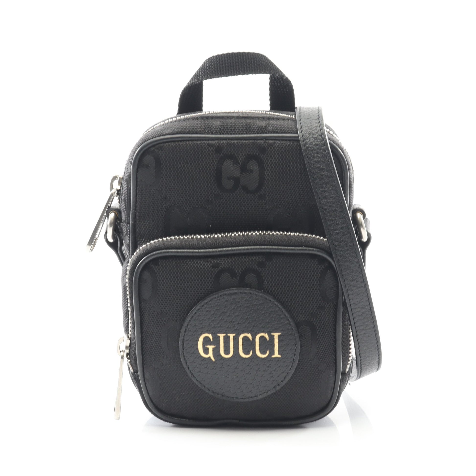オフ ザ グリッド ショルダーバッグ ナイロンキャンバス レザー ブラック グッチ バッグ GUCCI