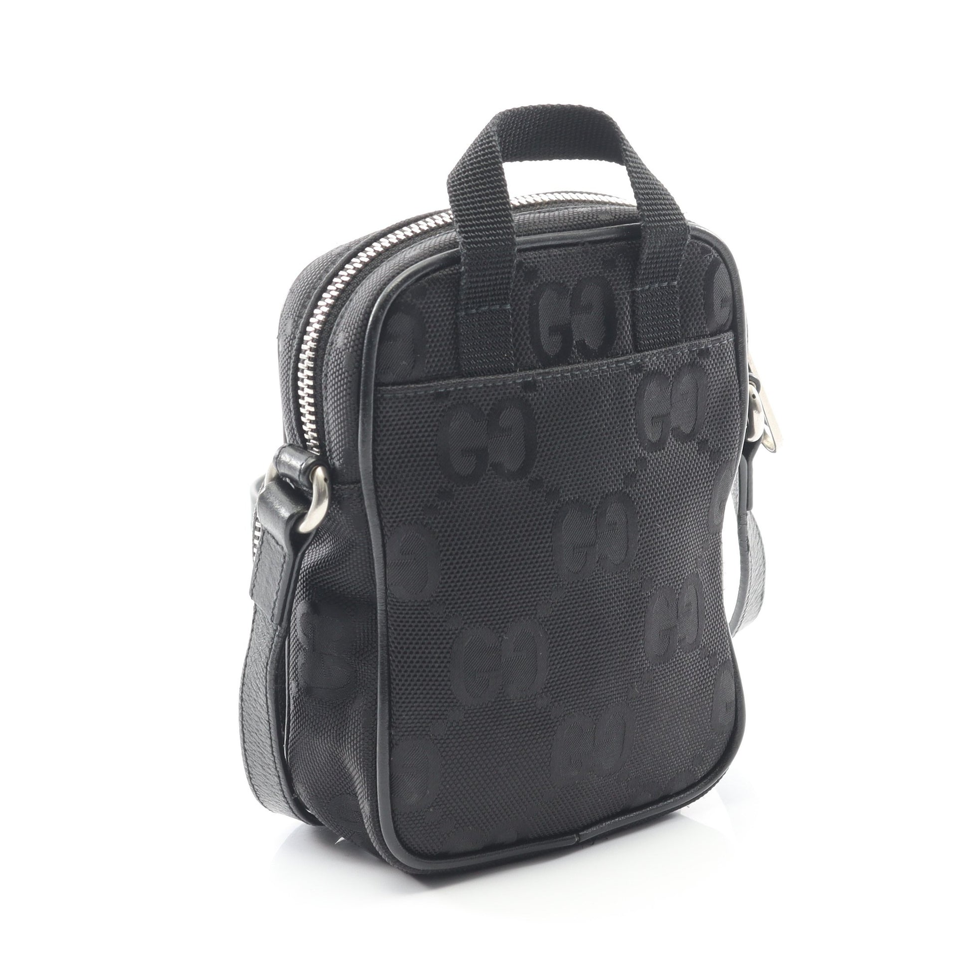 オフ ザ グリッド ショルダーバッグ ナイロンキャンバス レザー ブラック グッチ バッグ GUCCI