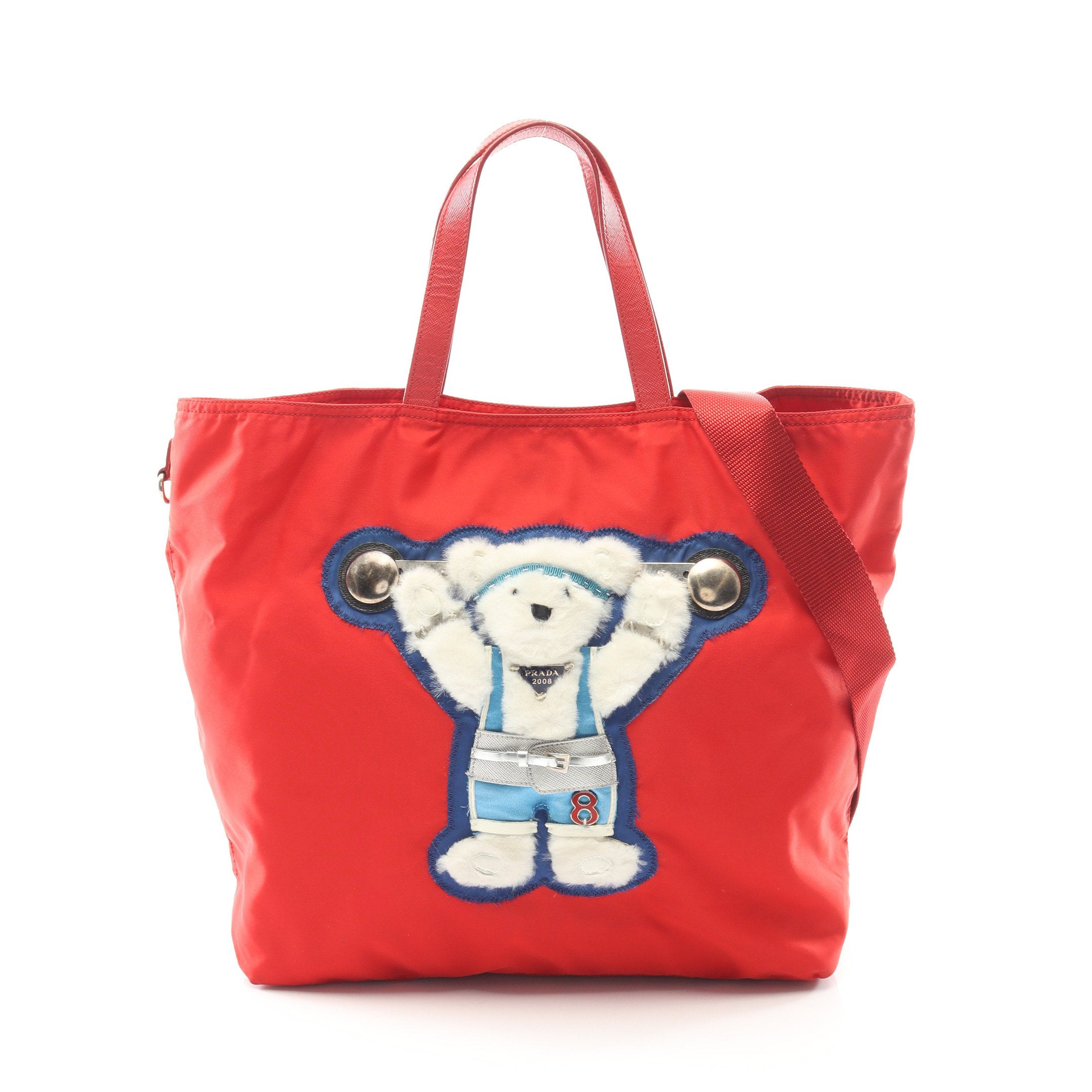 ベア ハンドバッグ ナイロン サフィアーノレザー レッド 北京五輪限定