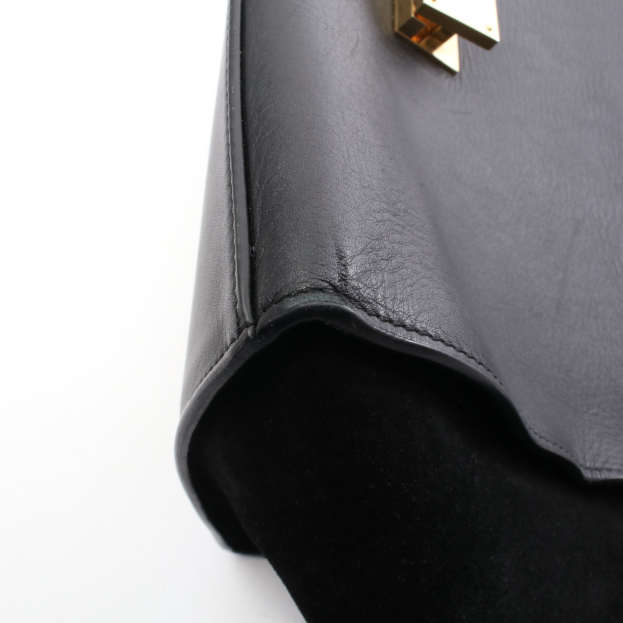 トラペーズ ミディアム ハンドバッグ レザー スエード ブラック クロコ