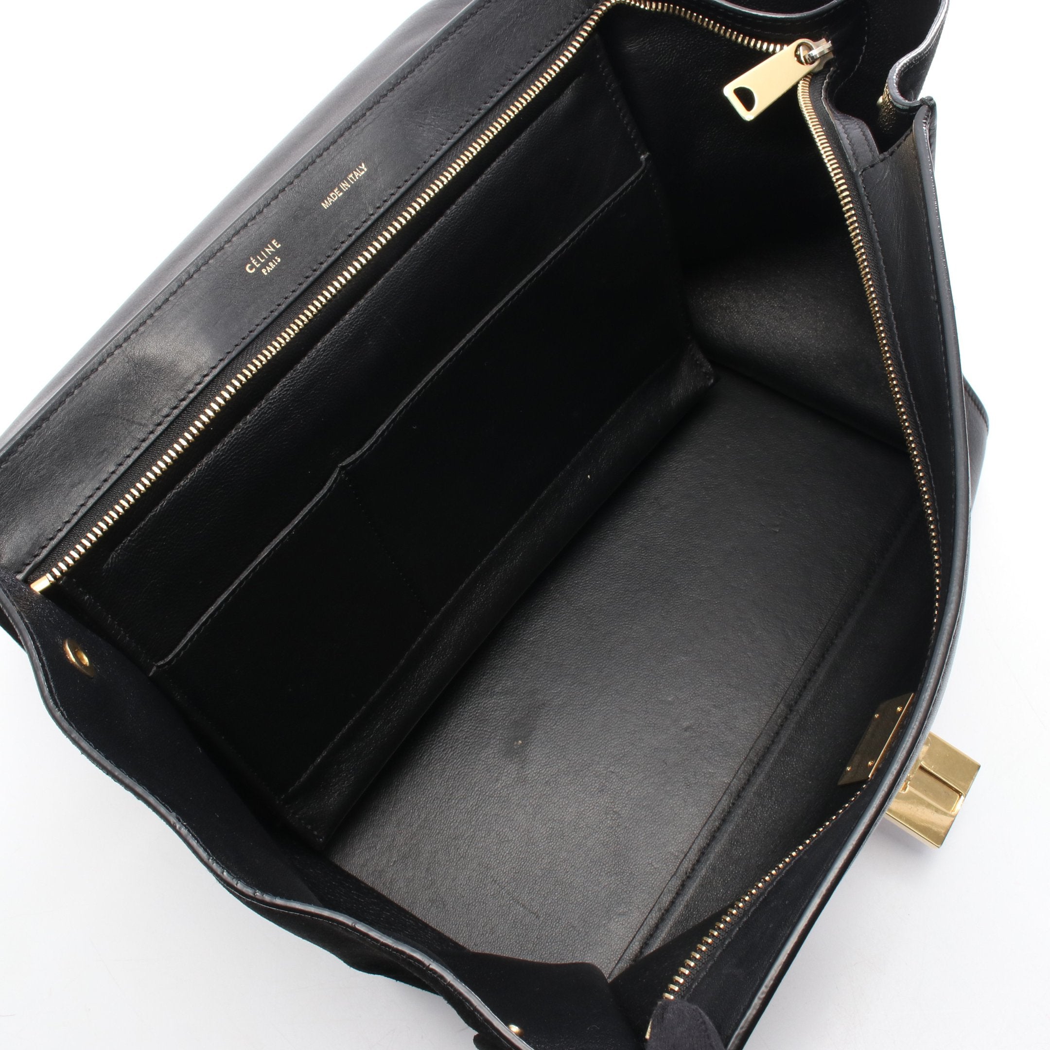 トラペーズ ミディアム ハンドバッグ レザー スエード ブラック クロコ