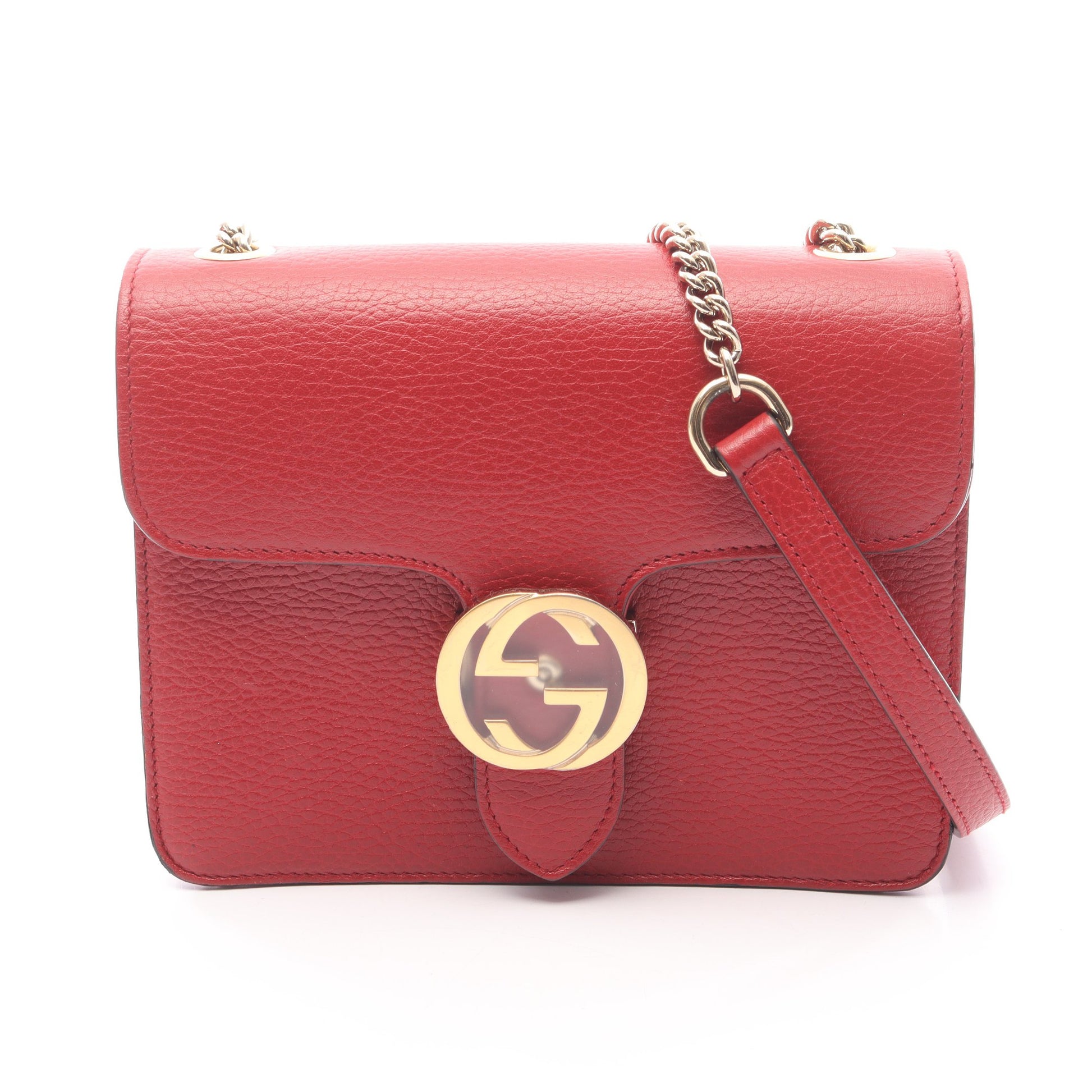 インターロッキングG チェーンショルダーバッグ レザー レッド グッチ バッグ GUCCI