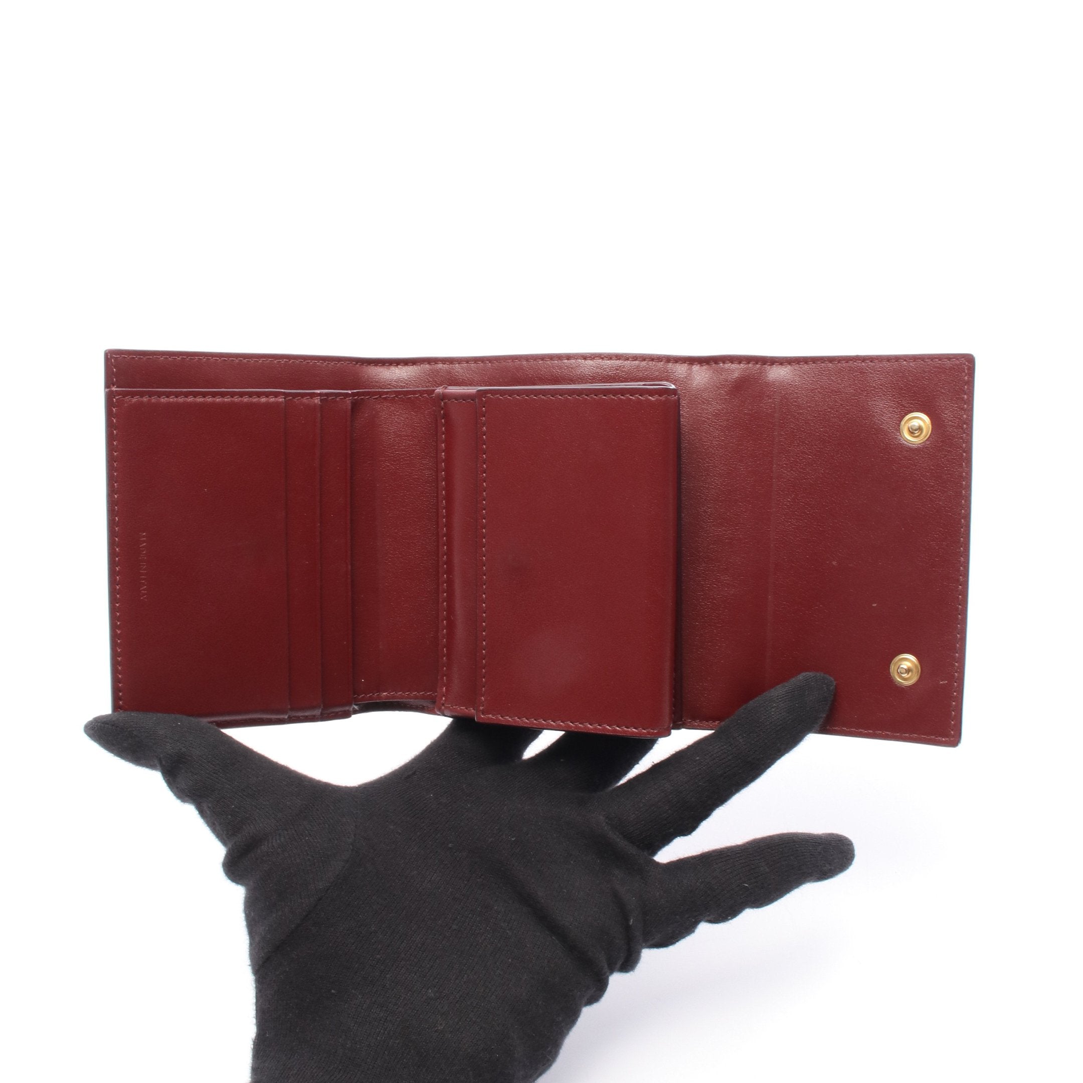 スモール トリフォールドウォレット 三つ折り財布 レザー ボルドー