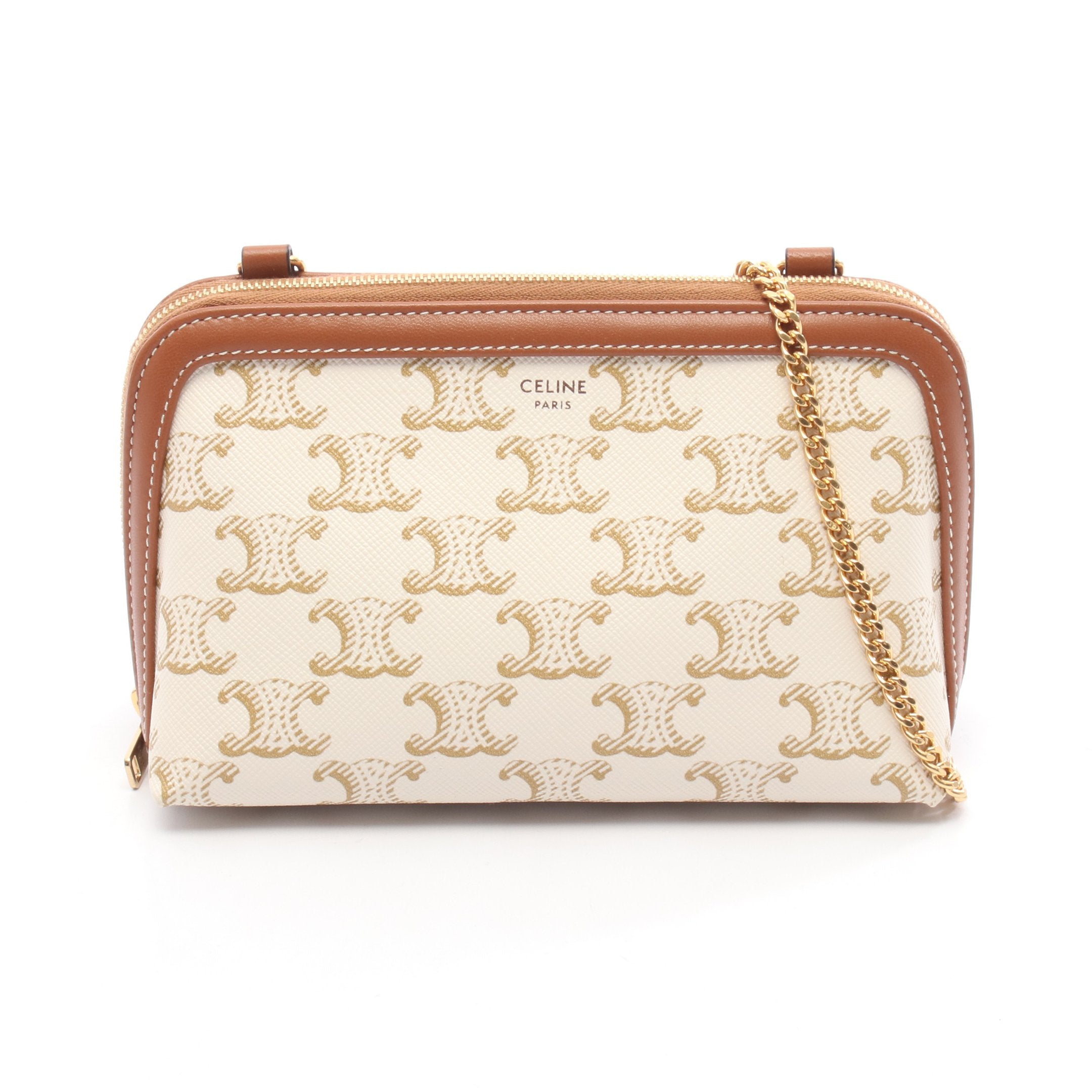 セリーヌCELINE レザーキーホルダー ホワイト・ブラウン セリーヌ