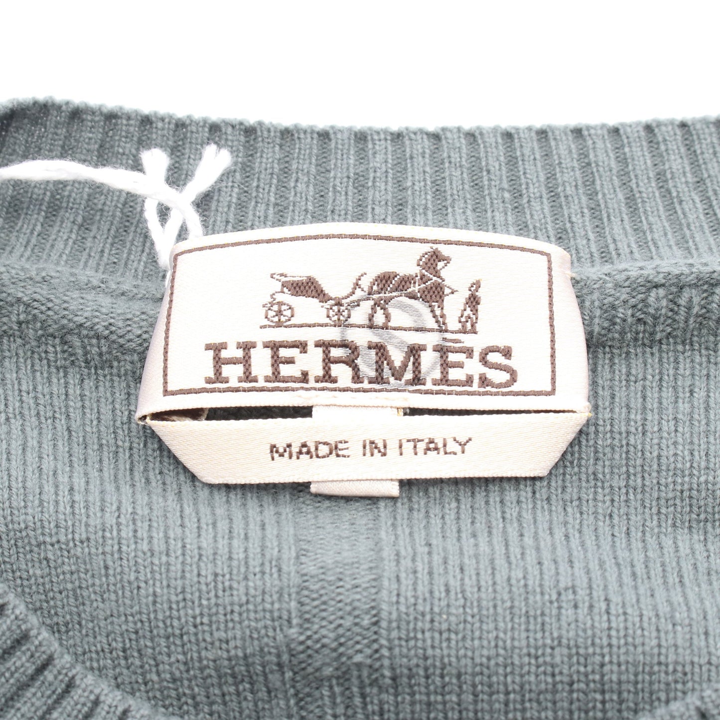 Hブラッシュ ニット クルーネック ウール グレーグリーン エルメス トップス HERMES