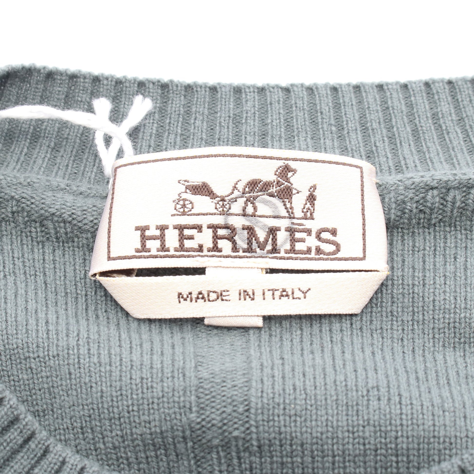 Hブラッシュ ニット クルーネック ウール グレーグリーン エルメス トップス HERMES