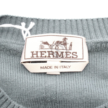 Hブラッシュ ニット クルーネック ウール グレーグリーン エルメス トップス HERMES