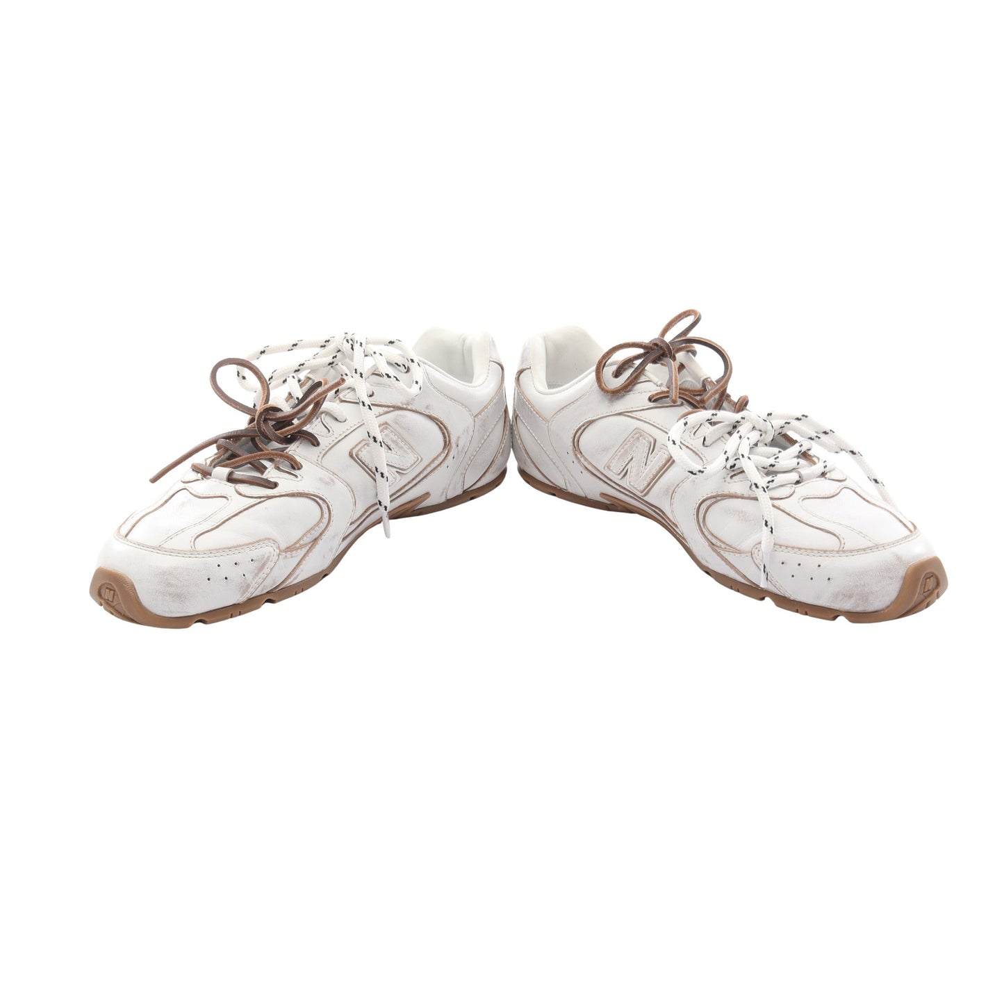 miu miu × New Balance 530 SL スニーカー レザー オフホワイト ライトブラウン ヴィンテージ加工 ミュウミュウ シューズ miu miu