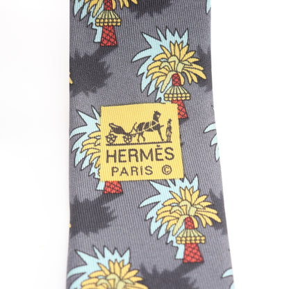 ネクタイ ヤシの木 総柄 シルク グレー マルチカラー エルメス 財布・小物 HERMES