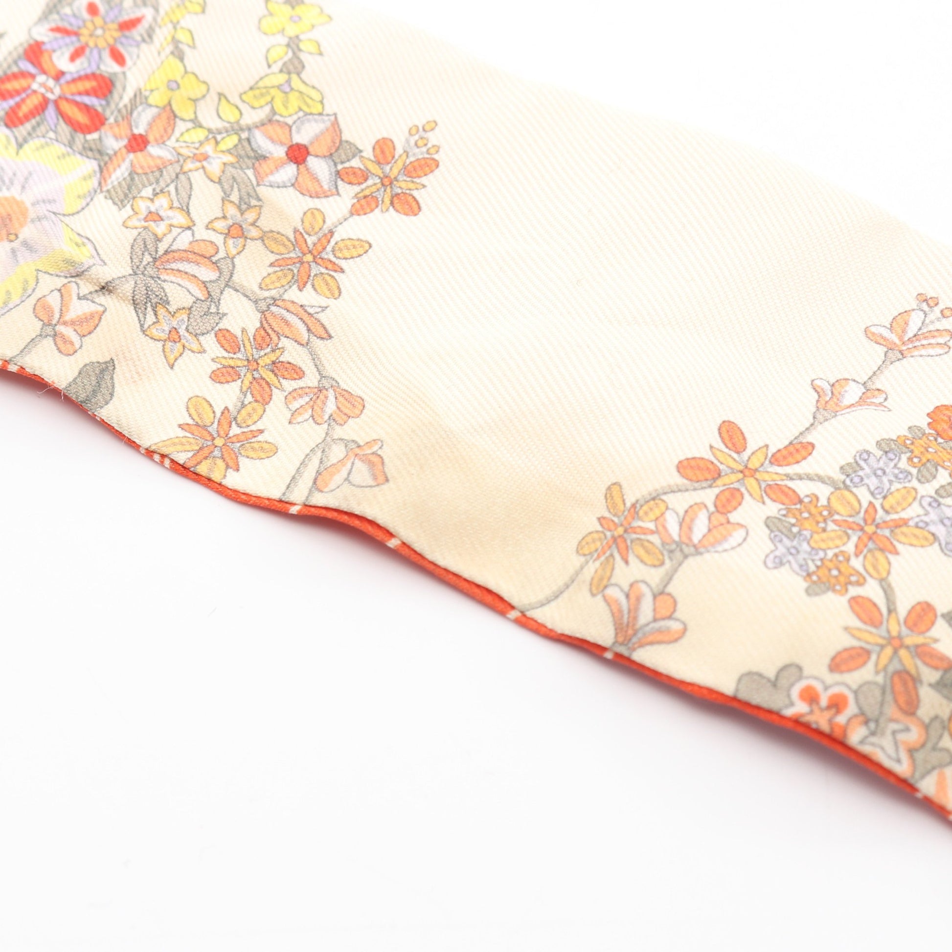 ツイリー BRIDES de GALA en fleurs リボン スカーフ シルク ベージュ オレンジレッド マルチカラー エルメス 財布・小物 HERMES
