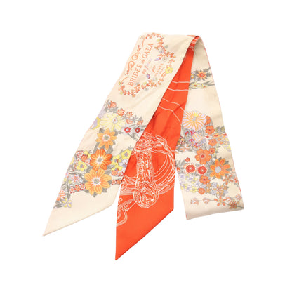ツイリー BRIDES de GALA en fleurs リボン スカーフ シルク ベージュ オレンジレッド マルチカラー エルメス 財布・小物 HERMES