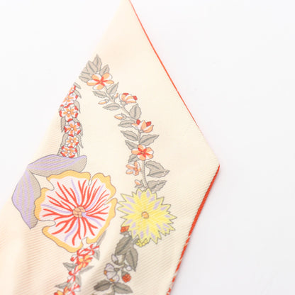 ツイリー BRIDES de GALA en fleurs リボン スカーフ シルク ベージュ オレンジレッド マルチカラー エルメス 財布・小物 HERMES
