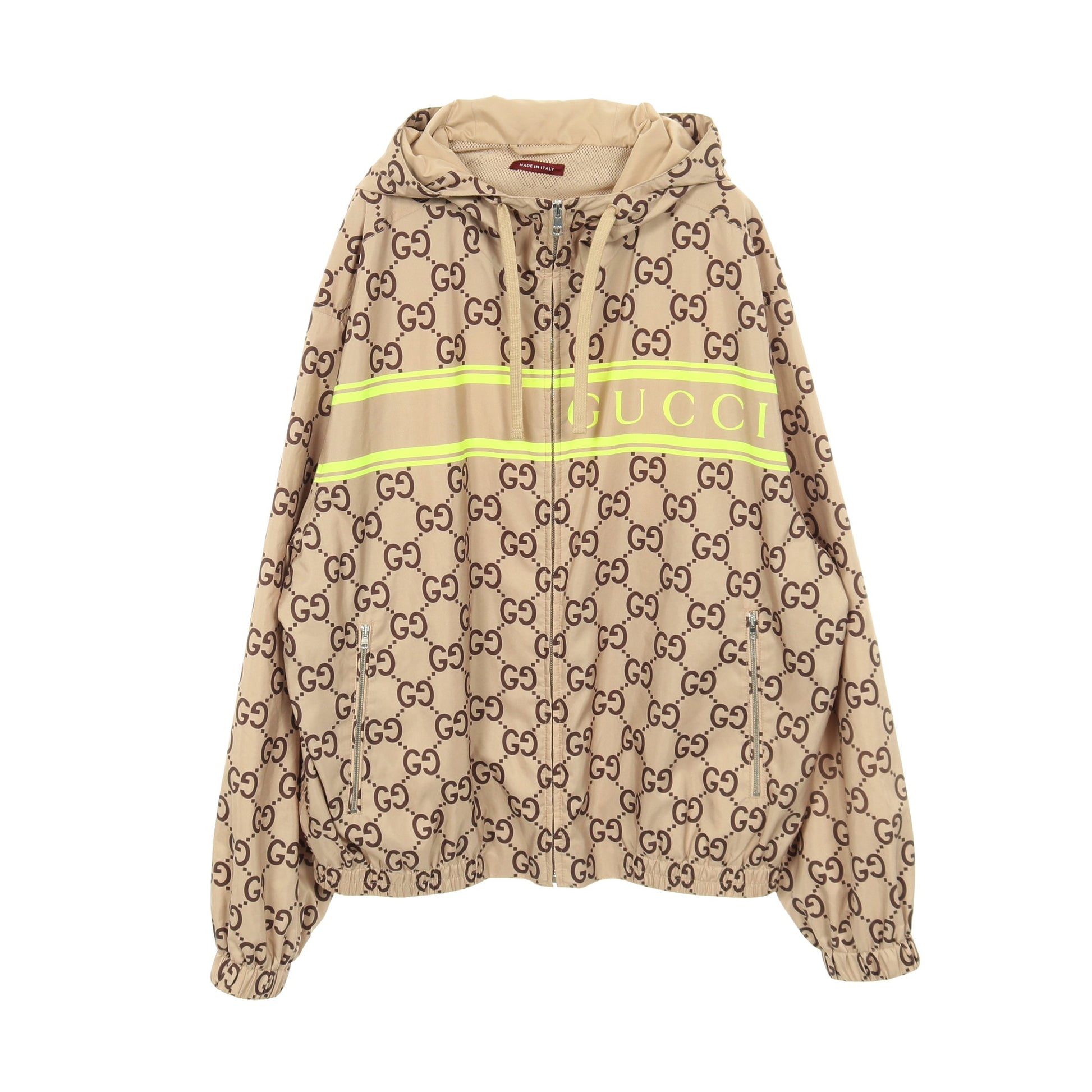 GGプリント フーデッド ジャケット マウンテンパーカー ベージュ イエロー グッチ アウター GUCCI