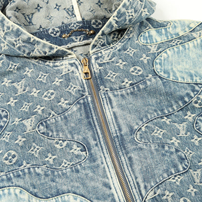 LOUIS VUITTON × NIGO モノグラムパッチワーク デニムジャケット コットン ブルーグレー フード付き ルイヴィトン アウター LOUIS VUITTON