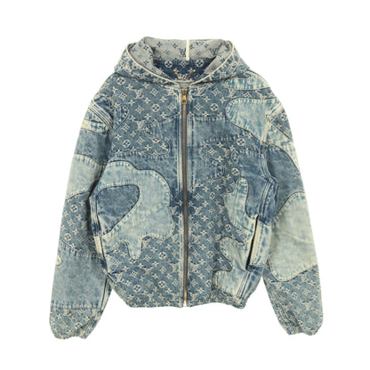 LOUIS VUITTON × NIGO モノグラムパッチワーク デニムジャケット コットン ブルーグレー フード付き ルイヴィトン アウター LOUIS VUITTON