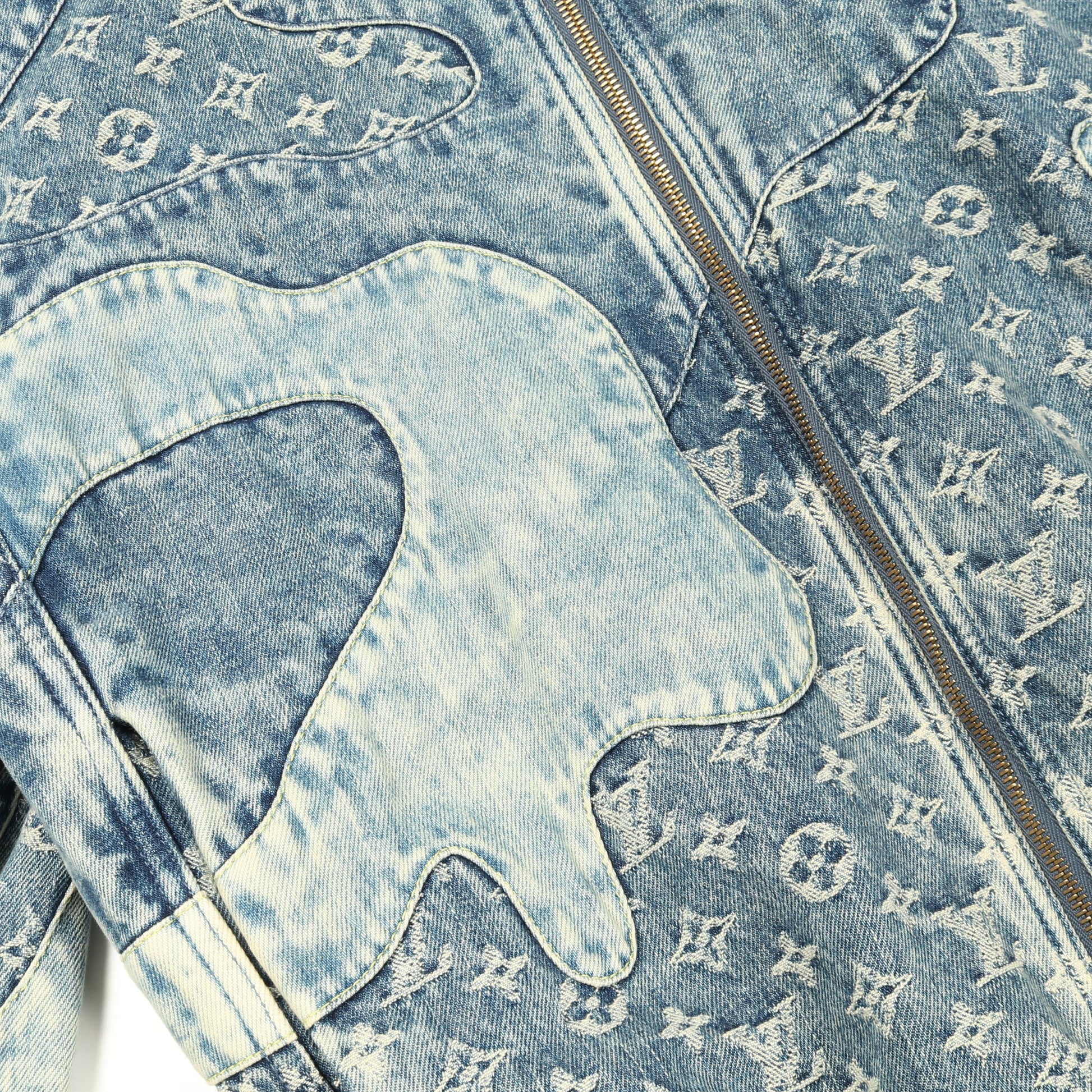 LOUIS VUITTON × NIGO モノグラムパッチワーク デニムジャケット コットン ブルーグレー フード付き ルイヴィトン アウター LOUIS VUITTON