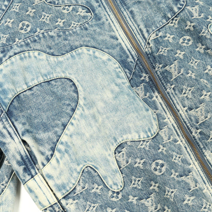 LOUIS VUITTON × NIGO モノグラムパッチワーク デニムジャケット コットン ブルーグレー フード付き ルイヴィトン アウター LOUIS VUITTON
