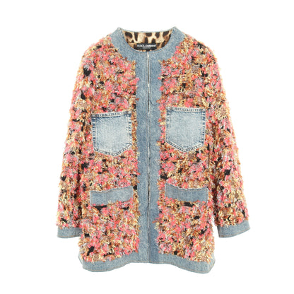 ツイード デニムジャケット レーヨン コットン インディゴブルー マルチカラー 切替 ドルチェアンドガッバーナ アウター DOLCE&GABBANA